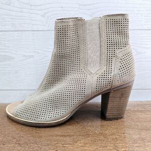 Toms Taupe Perforated Suede Peep-Toe Ankle Booties